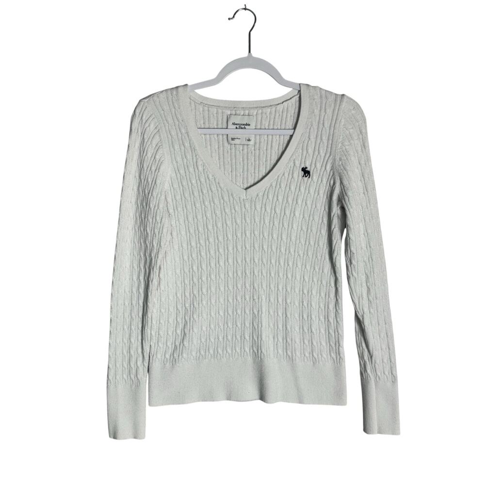 Abercrombie & Fitch Womens Ivory Cable Knit Pullover Sweater Y2K Preppy Sz Large